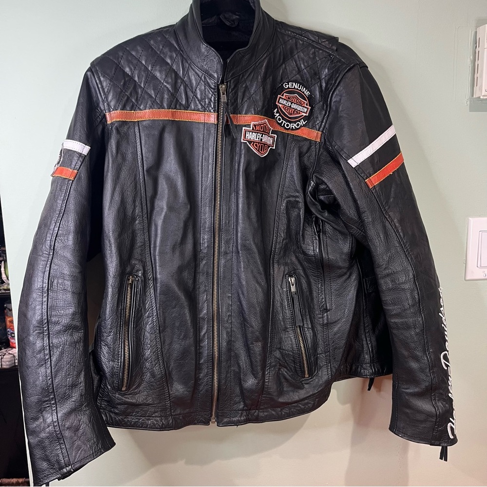 Harley-Davidson Black Leather Jacket with Orange Accents - Picture 10 of 16